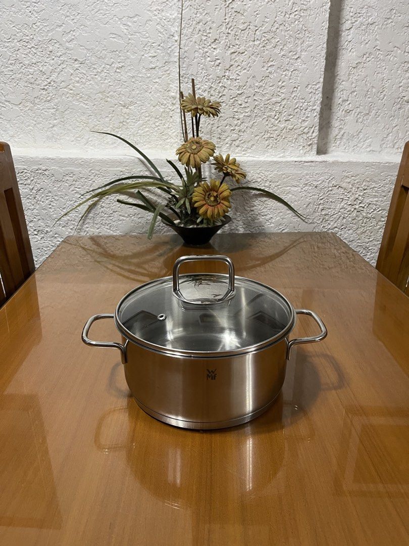 WMF Transtherm Stainless Steel Pot 20cm (Category: Cookware & Accessories) located in Quezon City. Submitted by doublelkitchenware (Listing ID 1469200230, Image 1). Description: WMF TRANSTHERM stainless steel Pot with original cover Germany Brand Stainless Steel 18/10 20x9.5cm Induction / Gas / Electric Makapal and mabigat Minimal sign of usage Pick up or shipping via lalamove Provincial 🚚j&t Novaliches Qc.