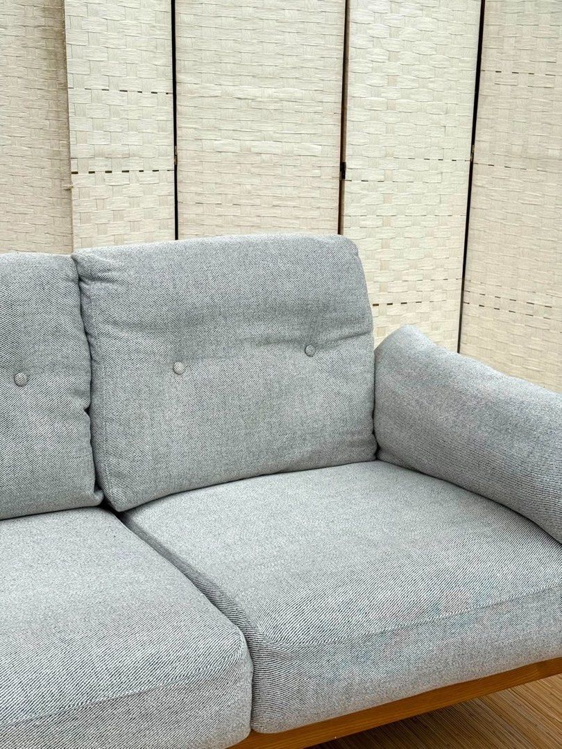 WOODEN FABRIC SOFA JAPAN MADE (Category: Sofas) located in Manila. Submitted by justinlei.103 (Listing ID 1469274737, Image 2). Description: JAPAN SURPLUS UNICO NOMA SCANDINAVIAN OAKWOOD 3 SEATER WOODEN FABRIC SOFA IN GOOD CONDITION SIZE: 16H x 73L x 31W inches.