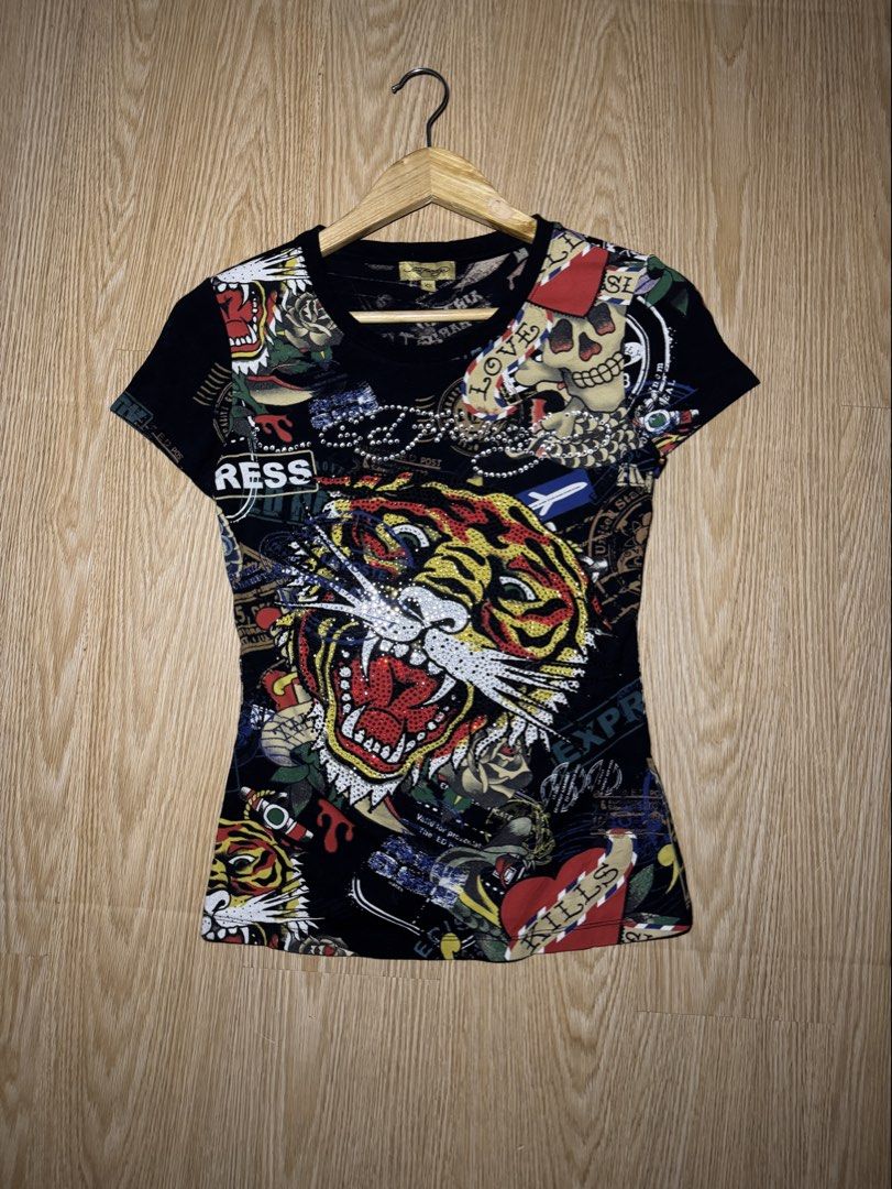 Y2k Ed Hardy AOP Shirt (Category: Shirts) located in Las Pinas. Submitted by southstreetdeals (Listing ID 1469273207, Image 2). Description: Y2k Ed Hardy AOP Shirt •Size XS On Tag •Width 15.5 •Length 24 •Color rate 10/10 •Issue None •Like New Condition.