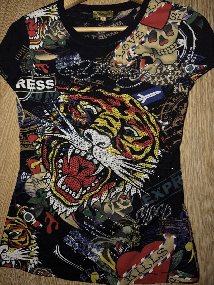 Y2k Ed Hardy AOP Shirt (Category: Shirts) located in Las Pinas. Submitted by southstreetdeals (Listing ID 1469273207, Image 3). Description: Y2k Ed Hardy AOP Shirt •Size XS On Tag •Width 15.5 •Length 24 •Color rate 10/10 •Issue None •Like New Condition.