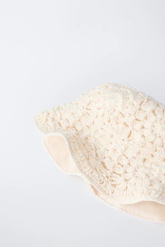 Zara Ecru Beige Crochet Bucket Hat (Category: Babies & Kids Fashion) located in Taguig. Submitted by madeasoncloset (Listing ID 1469217325, Image 1). Description: Size 6-9 on tag Cute for little ladies .