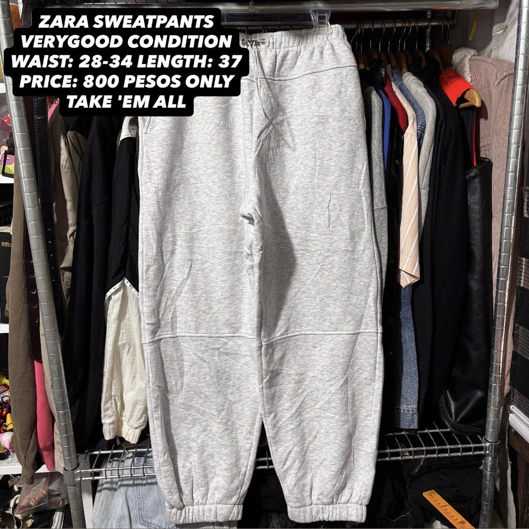 ZARA Grey Sweatpants Medium (Category: Joggers) located in Caloocan City. Submitted by bonsatocha43876 (Listing ID 1469326537, Image 1). Description: - Brand: Zara (Grupo Inditex) - Color: Grey - Size: Medium (Waist: 28 to 34 inches, Length: 37 inches) - Condition: Very good - Features: Elastic waistband with drawstring, cuffed ankles, and cozy inner material - Origin: Made in Bangladesh.