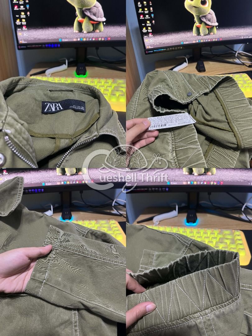 Zara Olive Green Crop Utility Jacket with Contrast Stitching (Category: Coats, Jackets and Outerwear) located in Caloocan City. Submitted by cueshellclothing (Listing ID 1469297154, Image 2). Description: Preloved/US Balikbayan Zara Olive Green Crop Utility Jacket with Contrast Stitching Brand: Zara Size: Small Length: 77cm Width: 65cm Lightly Used/Not abused .