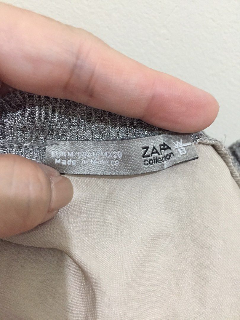 Zara satin top (Category: Blouses) located in Manila. Submitted by urbanlovemanila (Listing ID 1469323863, Image 3). Description: Size: M Color: Beige/Grey RFS: Decluttering.