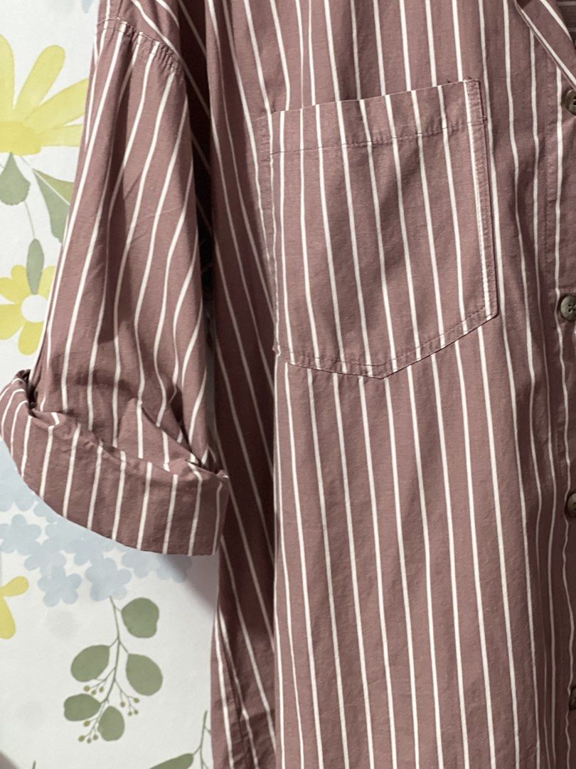 Zara Striped Button Down Shirt Medium (Category: Shirts) located in Pasig City. Submitted by morilove (Listing ID 1469163203, Image 3). Description: - Brand: Zara - Color: Pink and white stripes - Size: Medium (M) - Fit: Oversized with cuffed sleeves and curved hem - Details: Two front chest pockets, mixed vertical and horizontal stripes on the back yoke - Origin: Made in Morocco - Condition: Excellent pre-loved condition (ready to ship!).