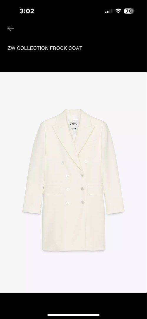Zara white coat (Category: Coats, Jackets and Outerwear) located in Caloocan City. Submitted by shopmyclosetttttt (Listing ID 1469222731, Image 1). Description: Used once No issue For ref i’m 5’3 XS on tag but oversized fit, can fit up to medium adult. .