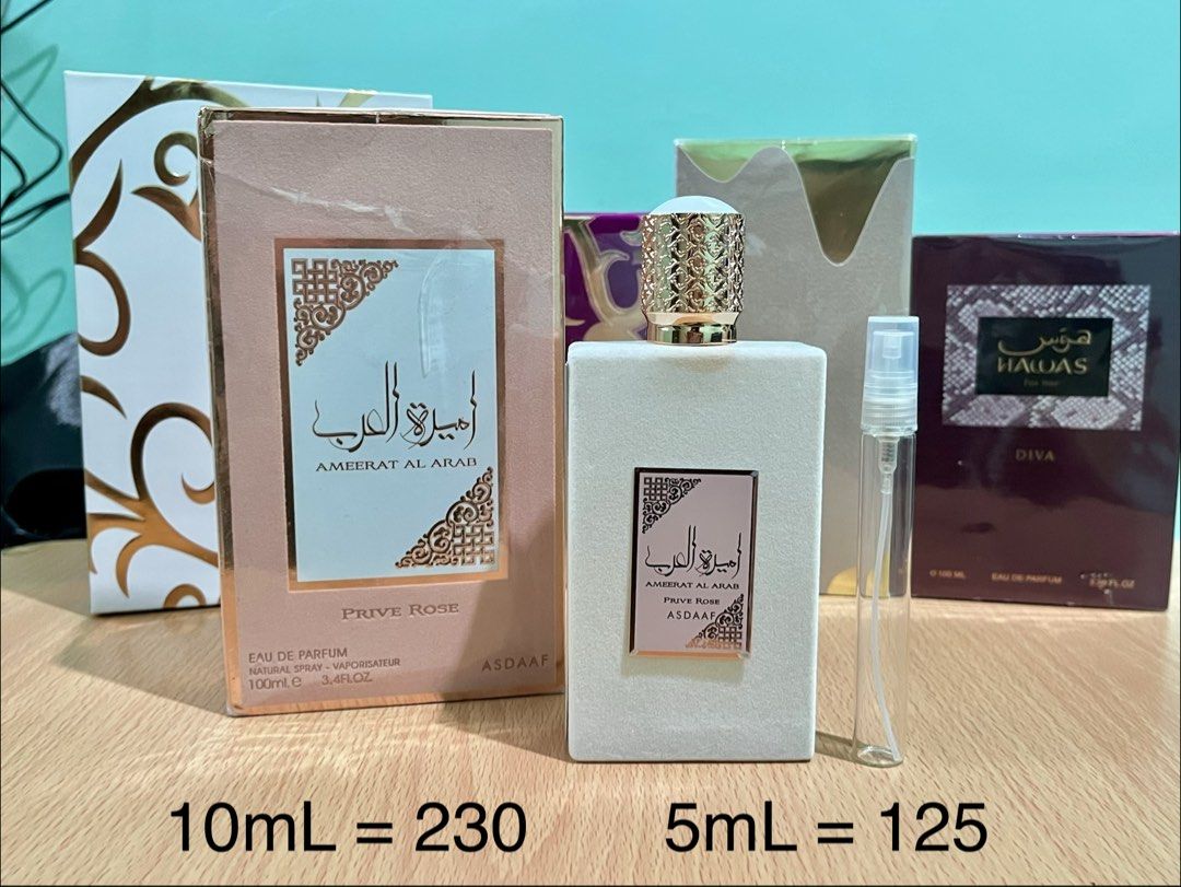 10mL Decant Ameerat Al Arab Prive Rose (Category: Fragrance & Deodorants) located in Mandaue City. Submitted by cathiii15 (Listing ID 1469222834, Image 1). Description: Lattafa Ameerat Al Arab Prive Rose - Perfect for testing the scent before committing to a full bottle - Decant: 5ml for ₱125 | 10ml for ₱230 📍Mandaue City, Cebu.