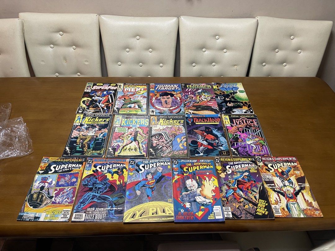 16pcs DC and Marvel Comic Books Bundle Set (Category: Comics & Manga) located in Manila. Submitted by chesterson1979. (Listing ID 1469570407, Image 1). Description: - Lot of classic 90s DC and Marvel comic books - Includes titles: Superman, Kickers Inc, Merc, Human Target, Black Hood, and Justice - Features iconic 90s art styles and storylines - Sold strictly as a bundle/lot - Great addition to starter or existing comic collections.