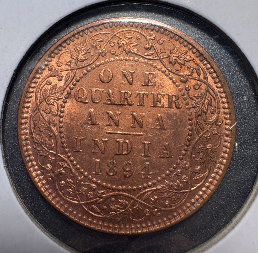 1894 INDIA - One Quarter Anna - Queen Victoria - Unc with copper marks ...