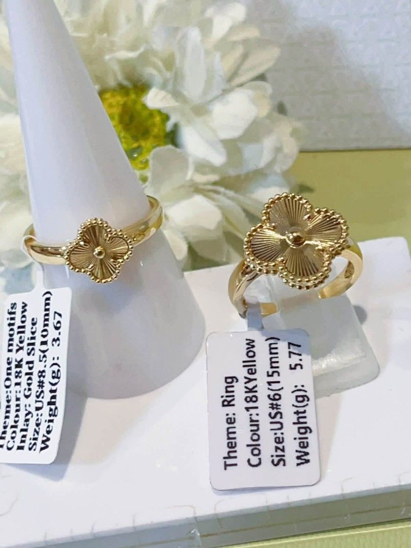 18k HongKong setting gold Vca Alhambra ring (Category: Rings) located in Manila. Submitted by bhelgoldseller2ndaccount (Listing ID 1469459399, Image 2). Description: New!!✨New!!✨New!! 18k HongKong setting Gold 9300/g 💯pawnable/naisasanla 💯with high appraisal rate 💯good investment 💯Direct supplier price 👉OPEN for resellers 🌺please take time to evaluate their actual sizes and grams 👉Best panggift for all occasions ✅ Sold per grams not per pi
