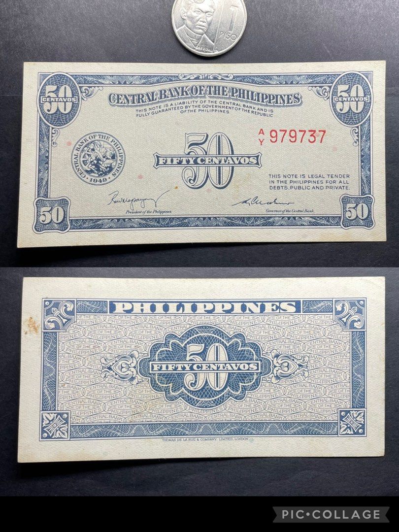 1954-57 SEMI-HTF UNC/VF 50c CBP BANKNOTE (Category: Currency) located in Roxas. Submitted by hobbyisthub (Listing ID 1469503578, Image 1). Description: ONLY 1 AVAILABLE CROSS-POSTED AUTHENTIC/UNCIRCULATED/VF, WITH SLIGHT FOXING SHIPS 1-2 DAYS, ADD SF GCASH PAYMENT PLS DO YOUR OWN GRADING BEFORE PURCHASING PM SELLER FOR ANY QUERIES THANK YOU! .