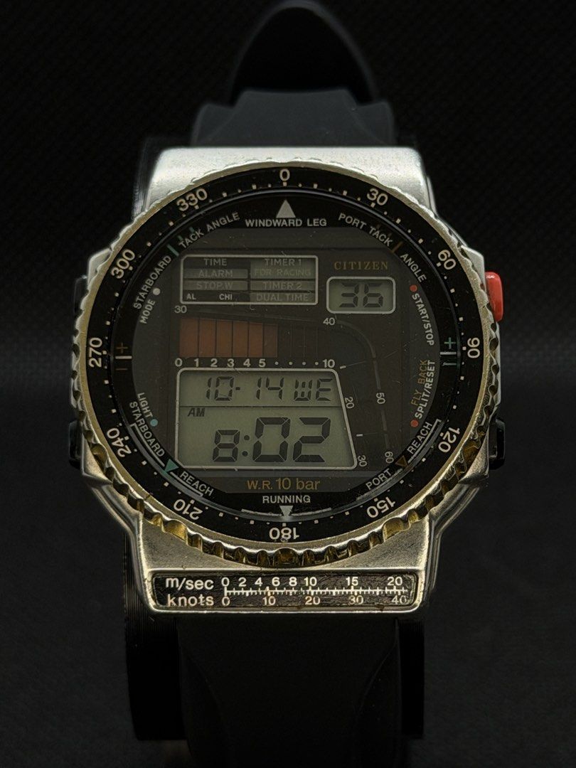[1988] Vintage Citizen Promaster Windsurfer (Category: Men's Watches) located in San Jose. Submitted by midnightwatchersph (Listing ID 1469569746, Image 1). Description: [1988] Vintage Citizen Promaster Windsurfer D120-312554 Black Dial Citizen quartz digital movement Original head. No LCD bleed/ reverse polarization. Rotating bezel. Aftermarket strap 39 mm case size (excluding crown) Collector’s timepiece. ✨ 9.0/10 condition 💸PRICE: 8,000.