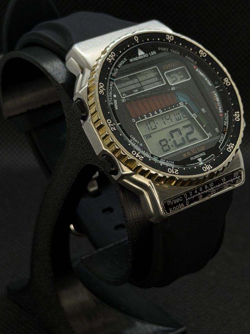 [1988] Vintage Citizen Promaster Windsurfer (Category: Men's Watches) located in San Jose. Submitted by midnightwatchersph (Listing ID 1469569746, Image 3). Description: [1988] Vintage Citizen Promaster Windsurfer D120-312554 Black Dial Citizen quartz digital movement Original head. No LCD bleed/ reverse polarization. Rotating bezel. Aftermarket strap 39 mm case size (excluding crown) Collector’s timepiece. ✨ 9.0/10 condition 💸PRICE: 8,000.