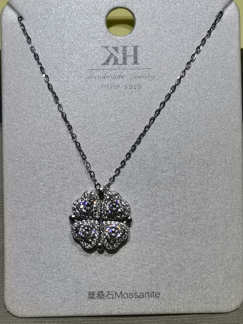 4LCMN7 HK Handmade Jewelry 4-LEAF CLOVER MOISSANITE Silver S925 ...