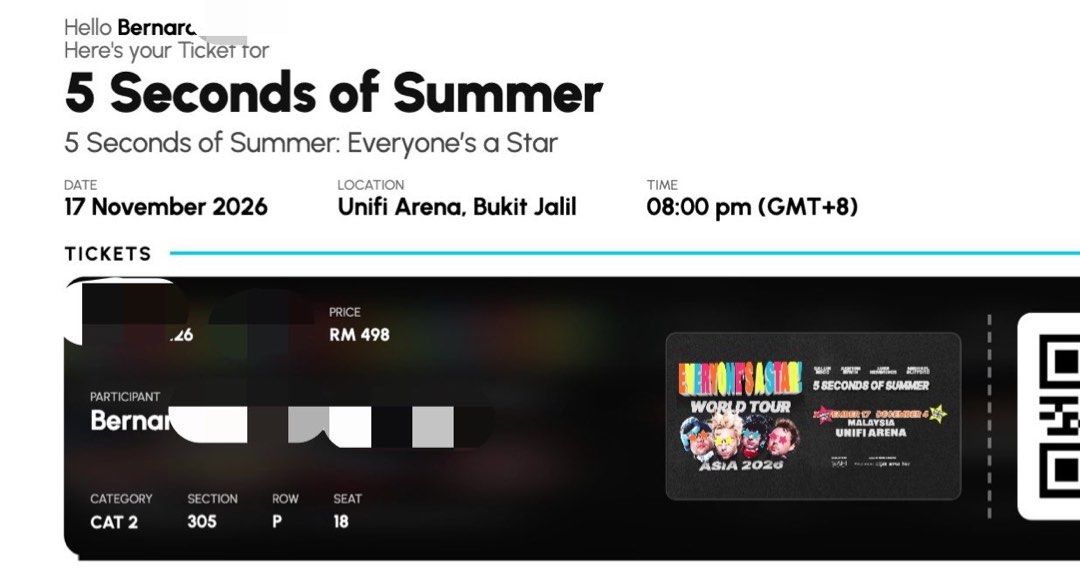 5SOS KUALA LUMPUR (Category: Events Tickets) located in Manila. Submitted by 5sos_bernard (Listing ID 1469403903, Image 1). Description: Hi Filo 5SOS fan here! Selling my ticket to 5SOS in Kuala Lumpur on November 17! Rfs: will not make it due to other commitments .
