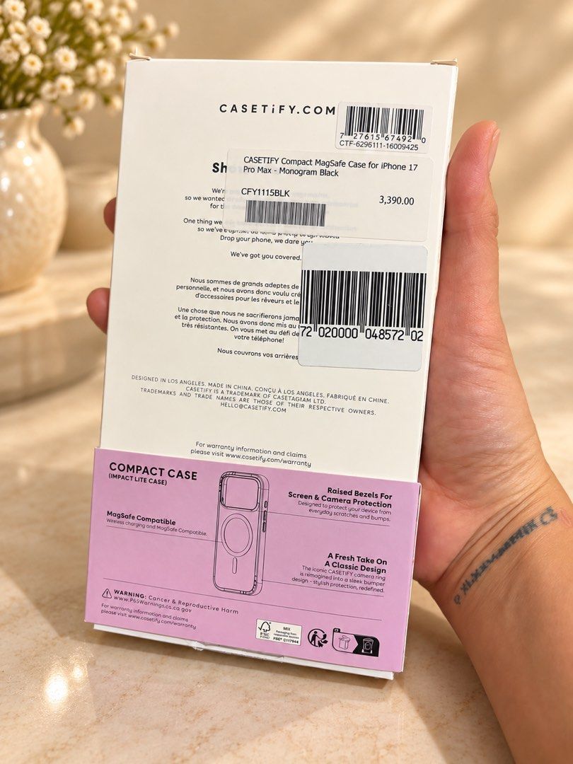 🖤✨ CASETiFY COMPACT MAGSAFE CASE FOR SALE! ✨🖤 (Category: Cases & Sleeves) located in San Pedro. Submitted by cathy_paras (Listing ID 1469534070, Image 2). Description: 🖤✨ CASETiFY COMPACT MAGSAFE CASE FOR SALE! ✨🖤 📱 For iPhone 17 ProMax/18 ProMax 🖤 Monogram Black Design 🧲 MagSafe Compatible 🛡️ 4ft Drop Protection ✨ Raised Bezels for Screen & Camera Protection 💎 Stylish, Slim & Premium Quality! 💰 ORIGINAL PRICE: ₱3,390 🔥 SALE PRICE: ₱3,