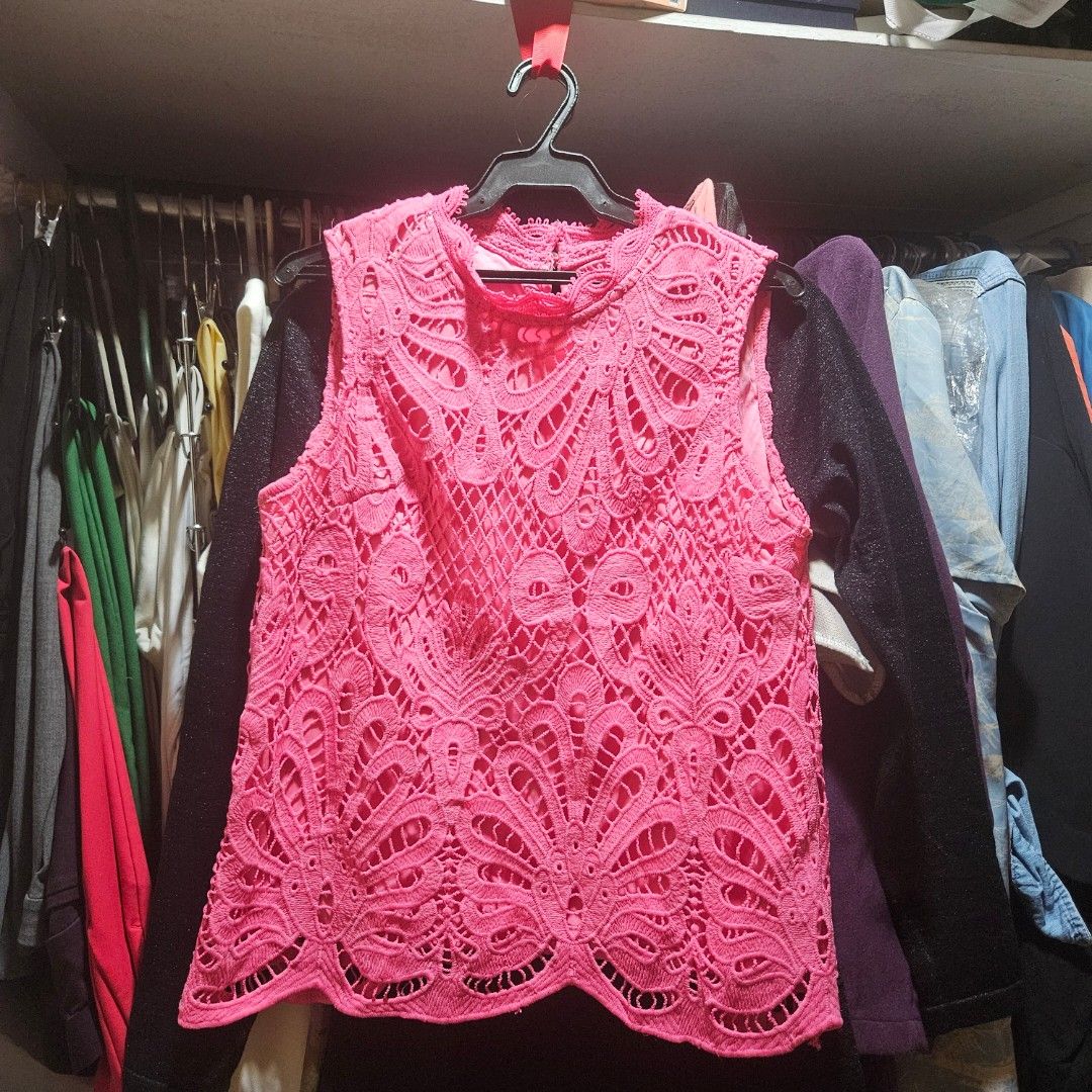 💕 PRELOVED SLEEVELESS BLOUSES — BOTH LIKE NEW! 💕 (Category: Sleeveless) located in Manila. Submitted by smartluxeph (Listing ID 1469498159, Image 2). Description: 💕 PRELOVED BLOUSES — BOTH LIKE NEW! 💕 💗 PINK LACE SLEEVELESS TOP — ₱450 Beautiful intricate crochet lace design, lined, with back button detail. Feminine, classy, and easy to dress up or down! ❤️ RED-ORANGE SLEEVELESS TOP — ₱450 Silky, flowy fabric with stylish side ruching and tie