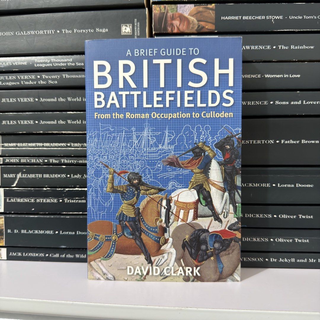 A Brief Guide to British Battlefields by David Clark (Category: Storybooks) located in Lingayen. Submitted by readwjane (Listing ID 1469473932, Image 1). Description: - Title: A Brief Guide to British Battlefields by David Clark - Coverage: British military history from the Roman Occupation to Culloden - Condition: Clean edges and flat spine (Paperback) - Visuals: Illustrated cover featuring historical battle scenes with knights in armor - Ideal 