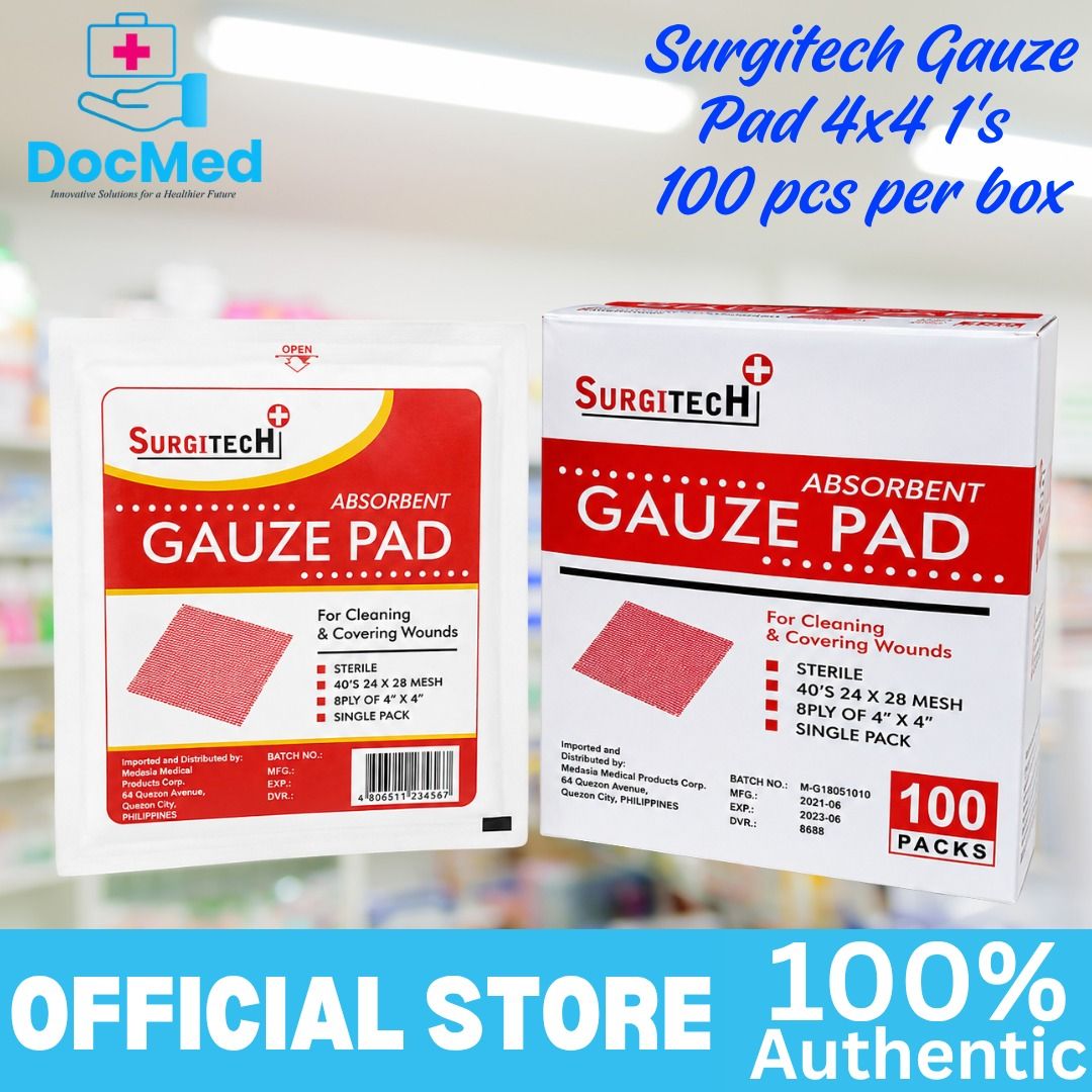ABSORBENT GAUZE PAD 4X4 1 PC PER PACK 100 PACK PER BOX (Category: Medical Supplies & Tools) located in Quezon City. Submitted by zee_010200 (Listing ID 1469435083, Image 2). Description: .