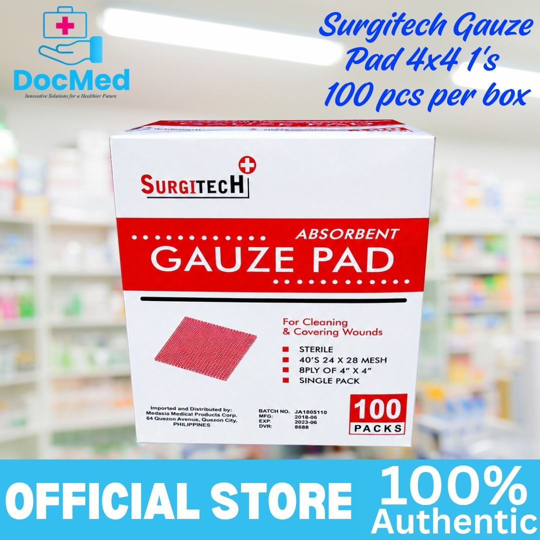 ABSORBENT GAUZE PAD 4X4 1 PC PER PACK 100 PACK PER BOX (Category: Medical Supplies & Tools) located in Quezon City. Submitted by zee_010200 (Listing ID 1469435083, Image 1). Description: .