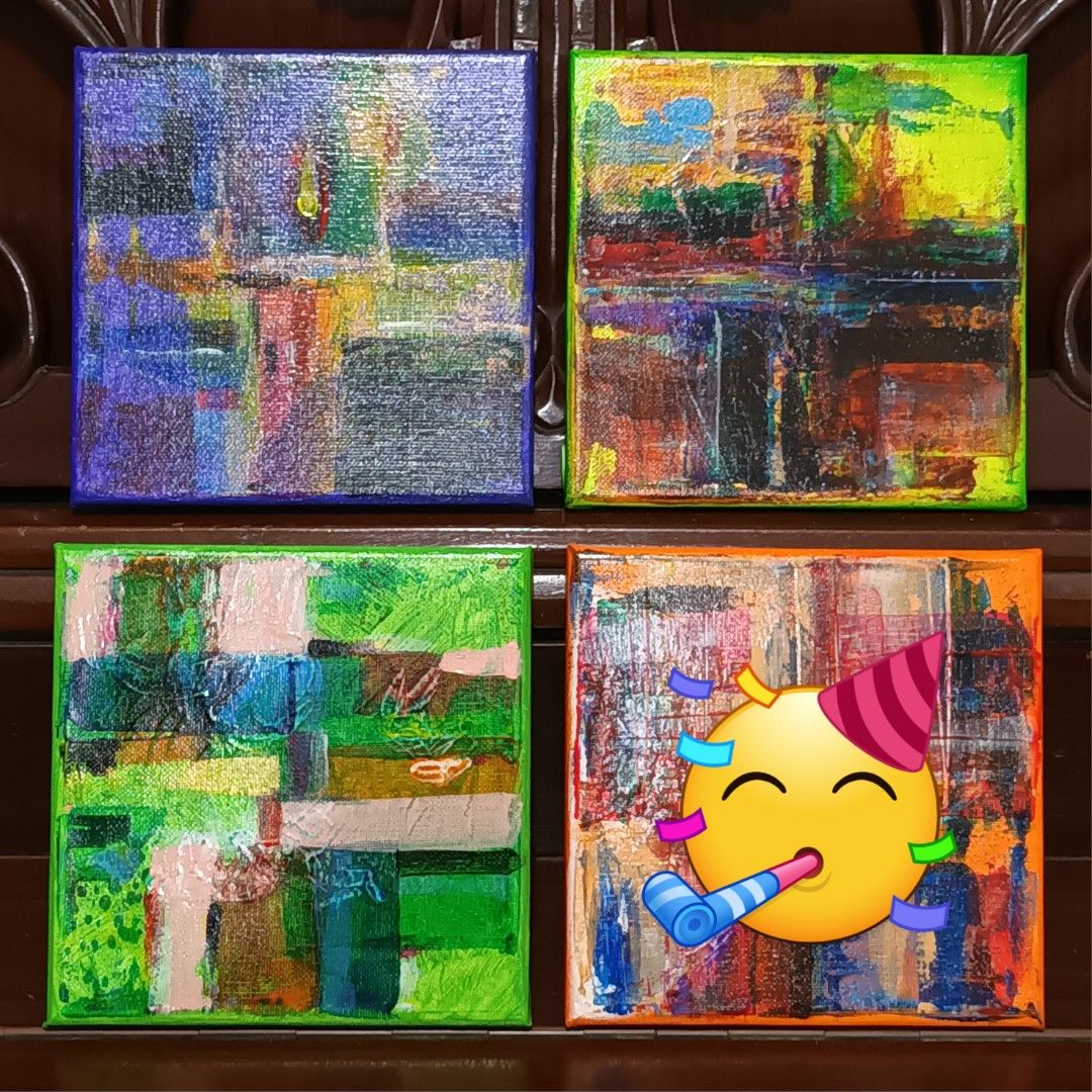 Abstract Mini Paintings (Category: Art & Prints) located in Bacoor. Submitted by donlopezart (Listing ID 1469407673, Image 1). Description: P400 each/ P1k for all 3 Mini Abstract Paintings (UNTITLED) 6 x 6 in Acrylic on Canvas Varnished Ready to Hang No frame 🔴 Orange is SOLD.