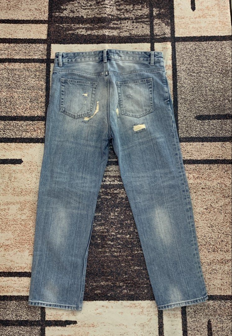 Acne Studios Pop Trash Distressed pants Womens Size 33 (Category: Jeans) located in Bocaue. Submitted by mndzeey (Listing ID 1469419513, Image 2). Description: Acne Studios Pop Trash Distressed pants Womens Size -33 Actual Size Length -36.5 Opening Hem - 7 Thigh-9.5 As new No issues Authentic Light blue trash color way 1" waistband with belt loops - 5-pocket styling - Zip fly with button closure - Antiqued silver rivets & embossed button - Shredd