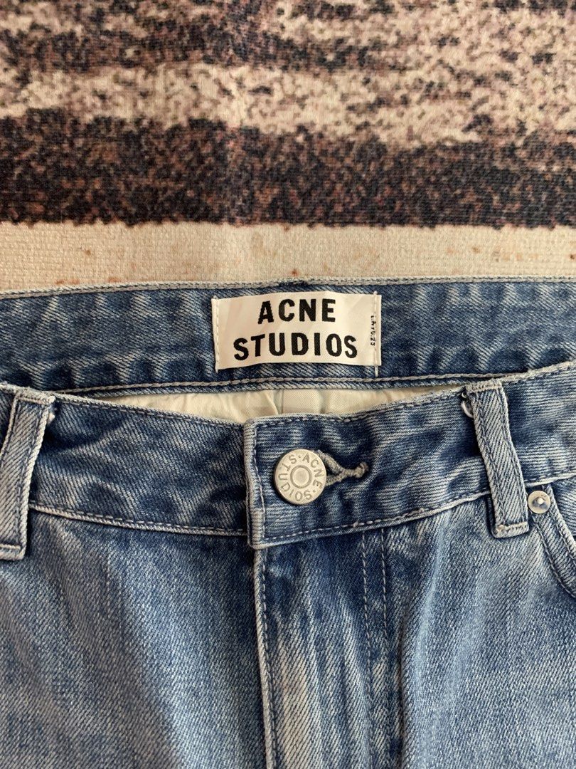 Acne Studios Pop Trash Distressed pants Womens Size 33 (Category: Jeans) located in Bocaue. Submitted by mndzeey (Listing ID 1469419513, Image 3). Description: Acne Studios Pop Trash Distressed pants Womens Size -33 Actual Size Length -36.5 Opening Hem - 7 Thigh-9.5 As new No issues Authentic Light blue trash color way 1" waistband with belt loops - 5-pocket styling - Zip fly with button closure - Antiqued silver rivets & embossed button - Shredd