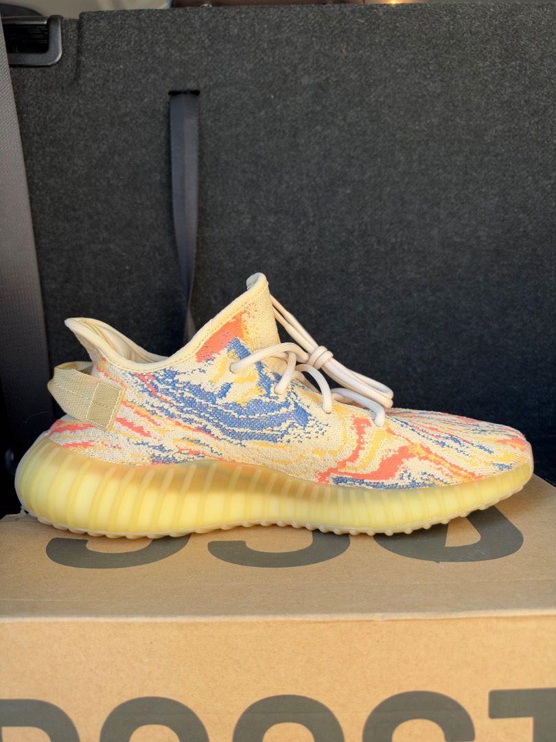 Adidas Yeezy Boost 350 V2 MX Oat (Category: Sneakers) located in Caloocan City. Submitted by luckydeer_4f53ea (Listing ID 1469441384, Image 3). Description: - Model: Adidas Yeezy Boost 350 V2 - Colorway: MX Oat (multi-colored Primeknit with yellow, orange, and blue swirls) - Size: US 10 / UK 9.5 - Features: Translucent side stripe and semi-translucent yellow ribbed midsole with Boost cushioning - Condition: Clean, ready to wear - Inclusions: Orig