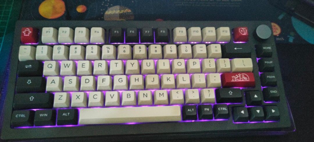 Akko 5075B-Plus Mechanical Keyboard (Category: Computer Keyboard) located in Quezon City. Submitted by lrpengson (Listing ID 1469459987, Image 2). Description: RFS - switching to a smaller keyboard for my table - Model: Akko 5075B-Plus Wireless Mechanical Keyboard (Black) - Features: Vibrant RGB backlight and convenient rotary knob - Condition: Fully functional custom setup - Keycaps: Upgraded with custom keycaps - Inclusions: Original box, USB-C