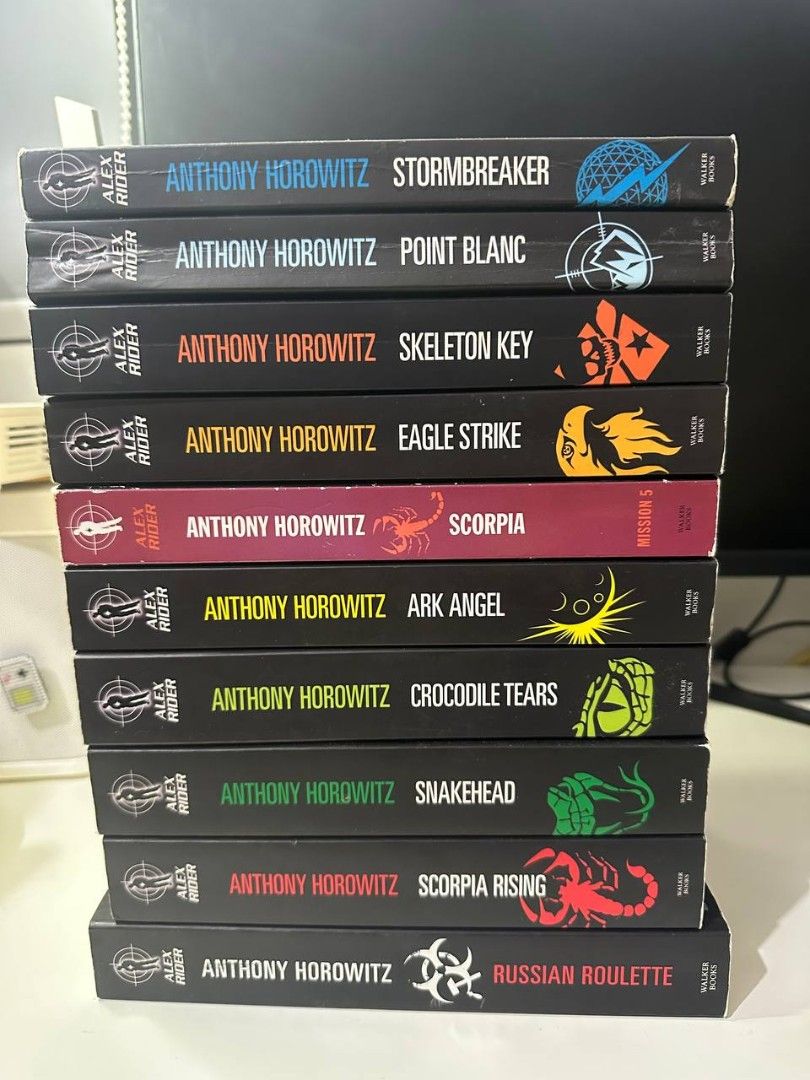 Alex Rider Book Series by Anthony Horowitz (Category: Storybooks) located in Imus. Submitted by t0t3fairi3 (Listing ID 1469473994, Image 1). Description: Complete Alex Rider 10-book collection by Anthony Horowitz, featuring classic black paperback covers. Perfect binge-read set for YA fans, clearing out bookshelf so grab the bundle now!.