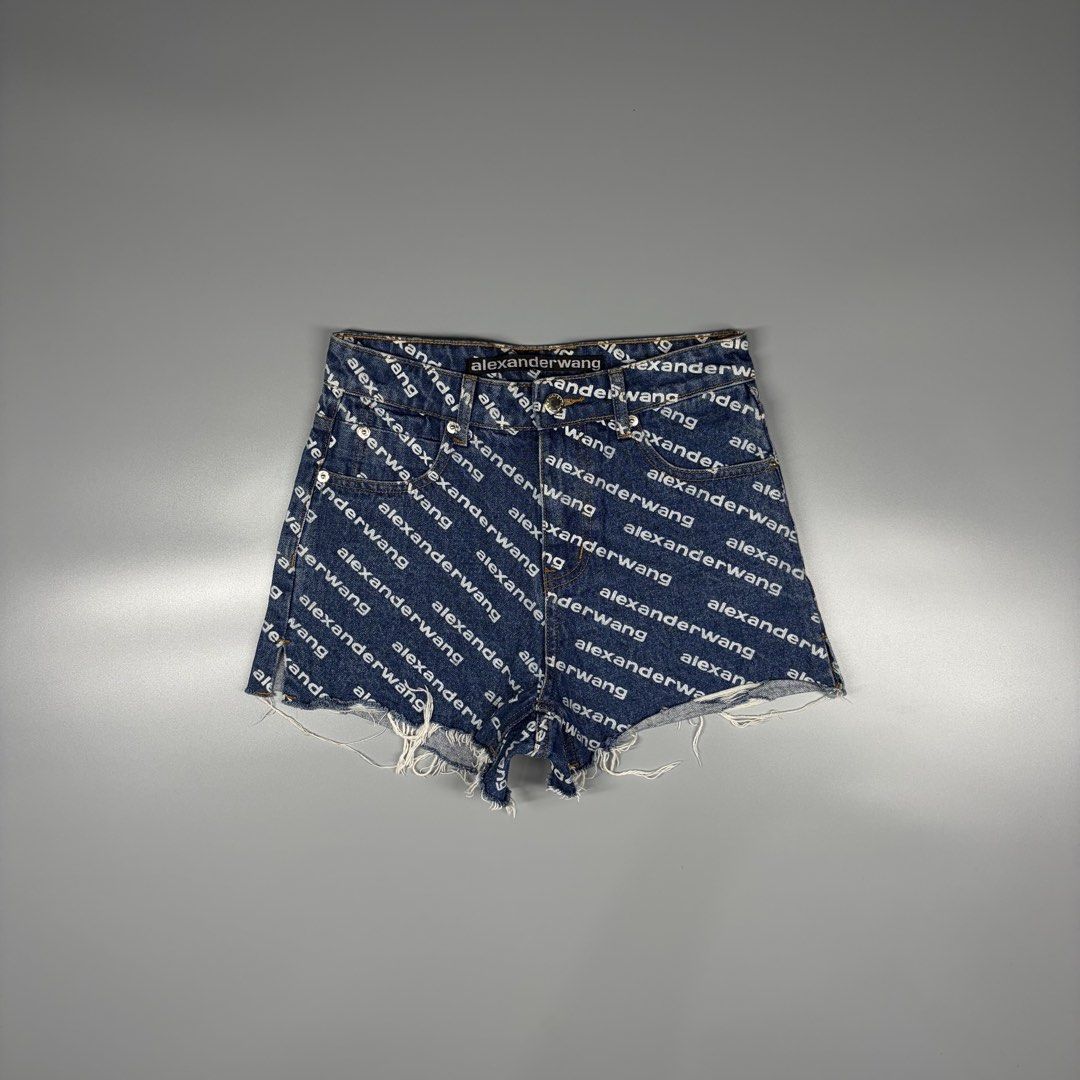 Alexander Wang AOP Denim short (Category: Luxury Apparel) located in Cavite. Submitted by onebeancent (Listing ID 1469524220, Image 3). Description: Size: 26 to 27 Women's Dimension: 11.5" Length Color: Denim Blue Color Rate: 10/10 Issue: None Condition: Like new‼️ Mine: 1,100php Additional Shipping Fee (J&T Small Pouch) 75php Luzon 100php visayas 120php mindanao.