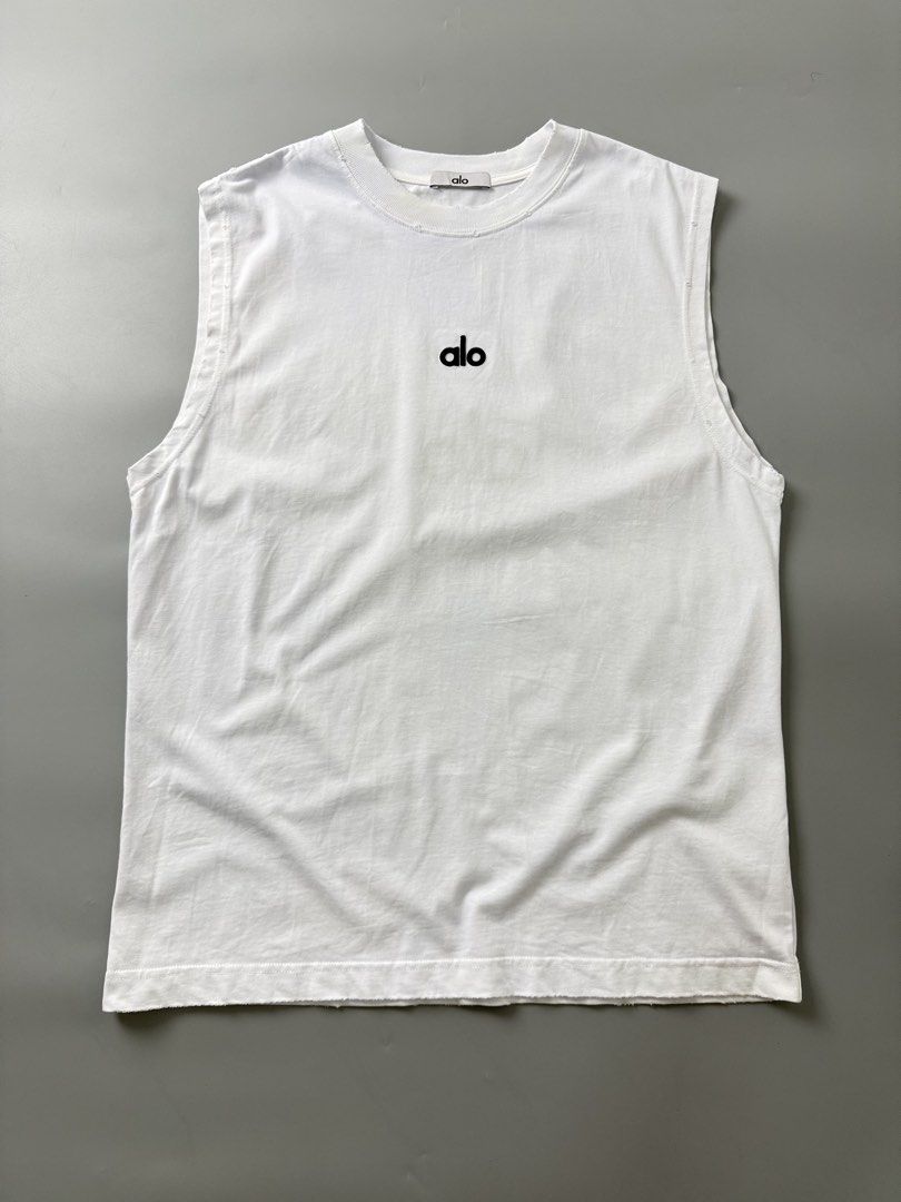 Alo tank top (Category: Tshirts & Polo Shirts ) located in Pila. Submitted by villanueva80826 (Listing ID 1469533313, Image 2). Description: Alo tank top distressed Size:large •Width:22.5 •Length:29.5 •Condition:9/10 •Color rate:9/10 Mine:880 +Shipping fee Issue:not noticeable light stain Still in good condition Still wearable .