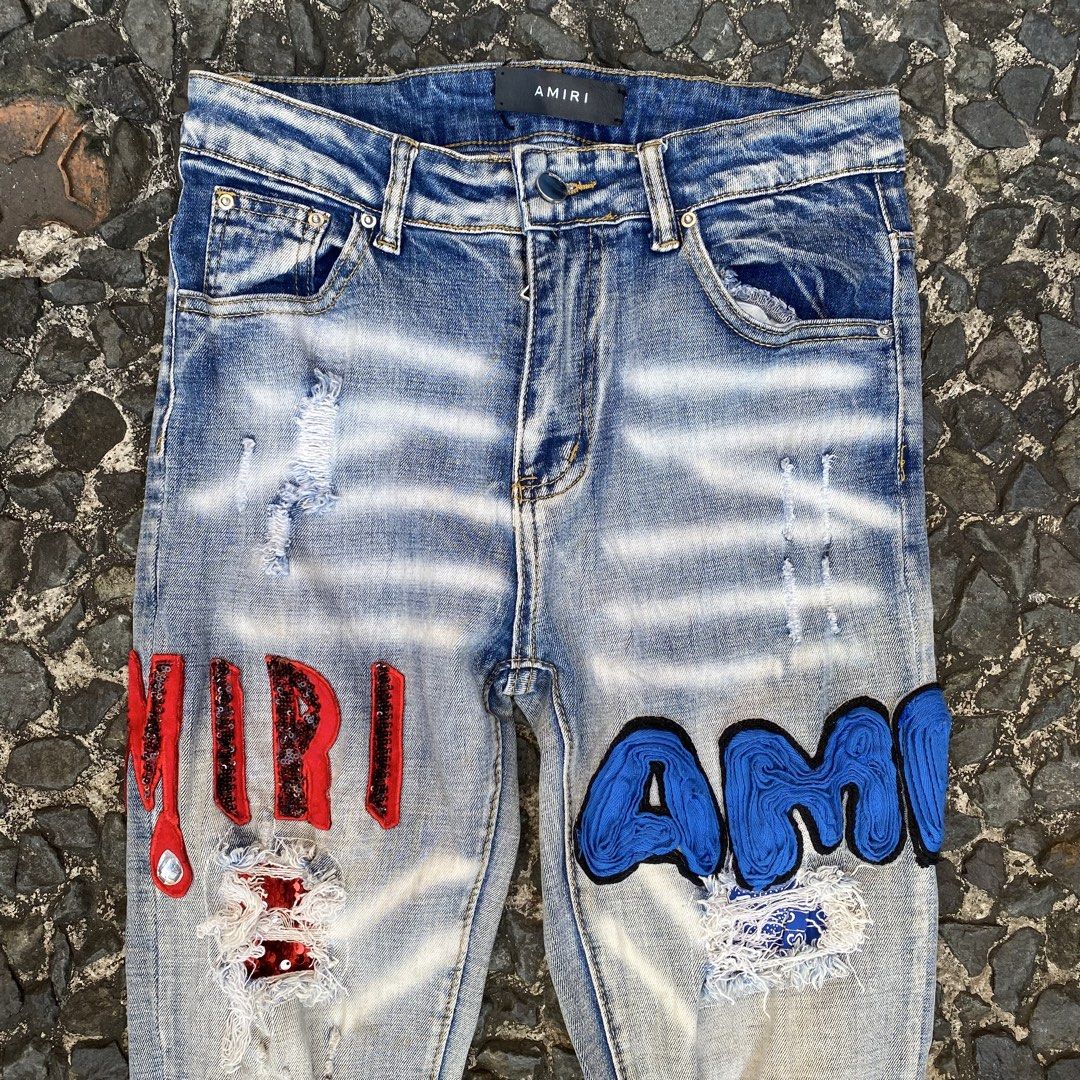 Amiri Distressed Jeans (Category: Luxury Apparel) located in Quezon City. Submitted by rebirthalley (Listing ID 1469465398, Image 2). Description: Width-28-30 Length-39 Frontrise-10 Inseam-28 Leg Opening-5 Excellent Condition No flaws.