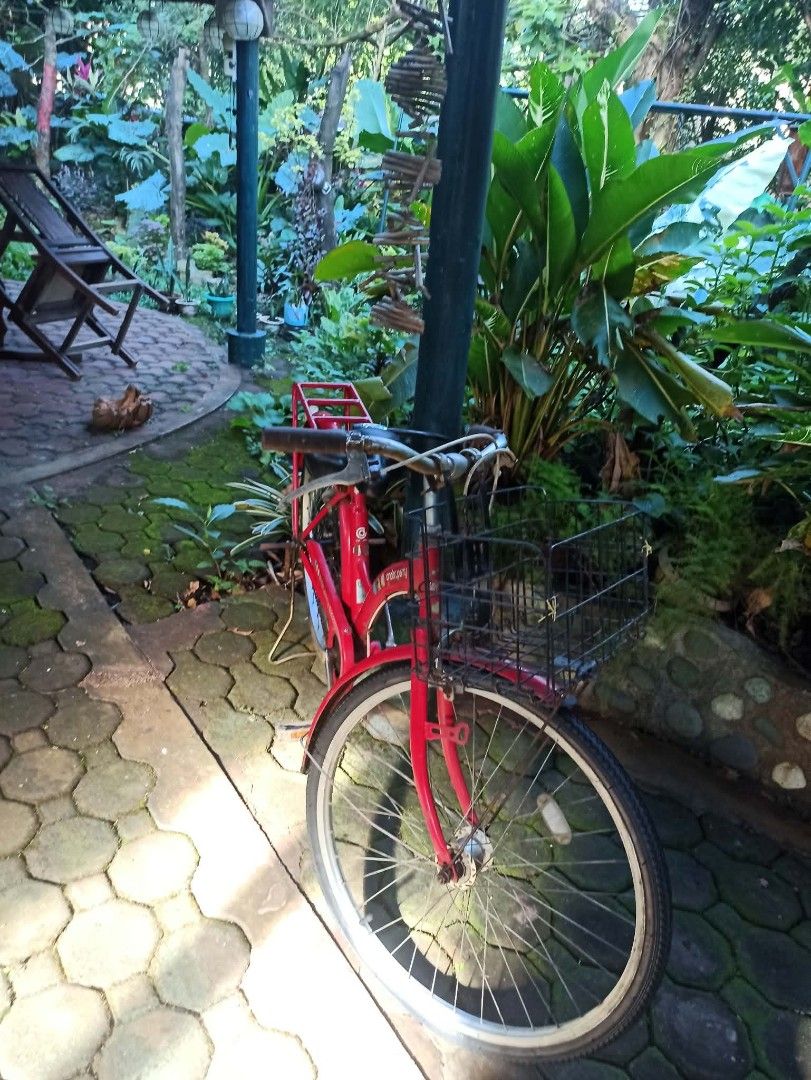 Ander Perry Red City Bicycle with Basket and Rack (Category: Bicycles) located in Caloocan City. Submitted by mojica032893 (Listing ID 1469568339, Image 3). Description: - Bright red Ander Perry city bike, perfect for daily commuting - Includes a convenient front wire basket and sturdy rear rack - Comfortable black saddle featuring a ventilation slot - Equipped with a reliable kickstand - Fully functional with minor surface wear on the frame and 