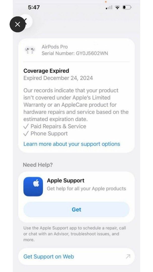 Apple AirPods Pro (Model A3048) Negotiable (Category: Headphones & Headsets) located in Manila. Submitted by cosmiccat_acc9c0 (Listing ID 1469558404, Image 3). Description: - Model: Apple AirPods Pro (A3048) with USB-C Charging Case - Serial Number: GY0J5602WN (Warranty expired Dec 24, 2024) - Condition: Fully functional, great sound quality, and active noise cancellation works perfectly - Battery Health: 100% shown in iOS settings - Aesthetics: 