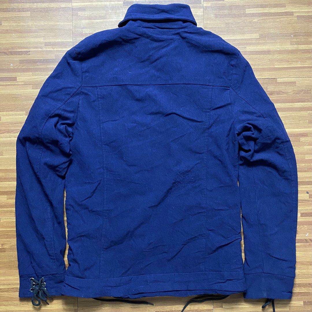 Archival jacket blue jacket with lace (Category: Coats, Jackets and Outerwear) located in Quezon City. Submitted by semantaryrave (Listing ID 1469549869, Image 2). Description: Archival multi zip with lace jacket Size- Small Width- 17 Length- 23 Good condition No issue .