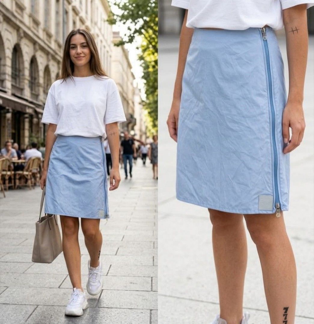 Armani A-line Sky Blue Skirt (Category: Skirts) located in Las Pinas. Submitted by apples_here (Listing ID 1469453040, Image 1). Description: Unused A-line Armani Sky blue Waterproof With side zipper (top to bottom).
