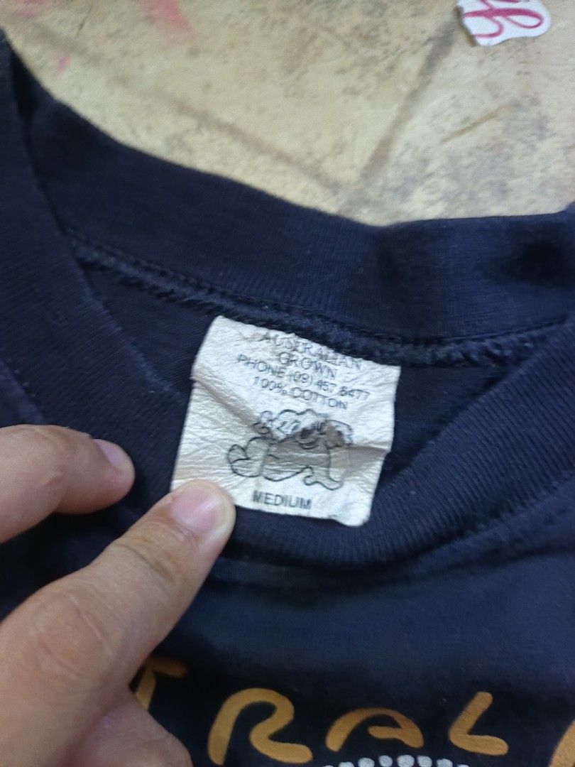 Art Tees Bundle of 2 (Category: Tshirts & Polo Shirts ) located in Roxas City. Submitted by kaloy58 (Listing ID 1469473742, Image 2). Description: black '94 fiesta - hanes xl on tag - 23x30 navy blue australia art - australian grown m on tag - 21x28 minimal hairlines.