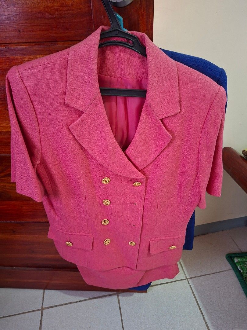 Royal Blue Blazer with Gold Buttons (Category: Coats, Jackets and Outerwear) located in Bulacan. Submitted by rafaesarisari (Listing ID 1469422752, Image 2). Description: - Color: Bright royal blue - Sleeves: Short sleeves with matching gold buttons on cuffs - Fit: Structured fit - Closure: Round gold-toned buttons down the front - Details: Decorative front pockets - Lining: Fully lined with darker blue fabric - below the knee skirt NO ISSUE. DEC