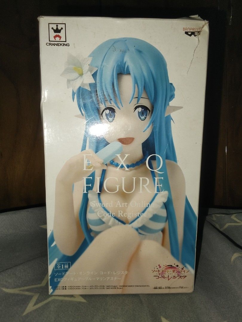 Asuna Yuuki (Blue Marine version) (Category: Figurines & Statues) located in Dasmarinas. Submitted by rai_watanabe (Listing ID 1469552291, Image 1). Description: Details • Manufacturer: Banpresto (Craneking) • Line: EXQ Figure • Source Material: Sword Art Online: Code Register • Character: Asuna Yuuki (Blue Marine version) • Release Date: September 26, 2017 • Height: Approximately 17 cm Note: Damaged box (figure sealed not used).