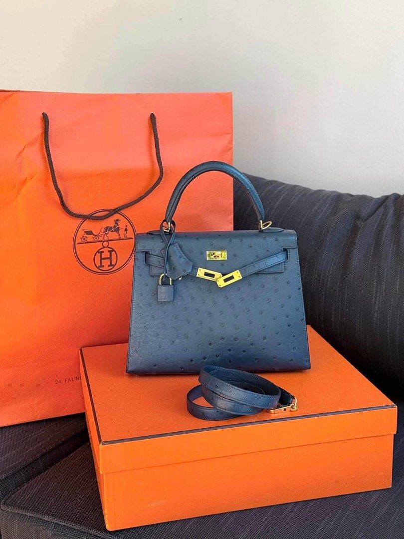 Authentic Hermes (Category: Luxury Bags & Wallets) located in Manila. Submitted by chloe_luxuries (Listing ID 1469547298, Image 1). Description: Guaranteed Original Hermes kelly 25 in Ostrich Leather Still in the xcellent condition Made in France Comes with lock n key clochette box and paper bag .