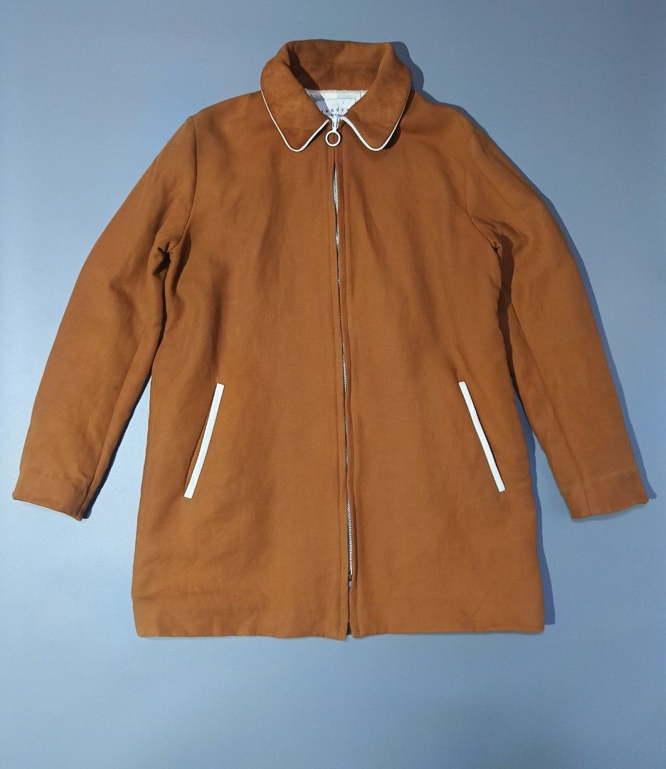 AUTHENTIC SANDRO PARIS SUEDE COLLAR COAT JACKET (Category: Luxury Apparel) located in Cebu City. Submitted by kramarklegitseller_2022 (Listing ID 1469474818, Image 2). Description: SANDRO PARIS SUEDE COLLAR COAT JACKET ‼️BROWN COLORWAY‼️ SIZE 36 WIDTH "20 LENGTH "29 AS NEW CONDITION 10/10 COLORATE NO ISSUE NEED WASH 1,750 + SF CEBU LOCATION 📍 CAN SHIP NATIONWIDE 🚢 🛫.