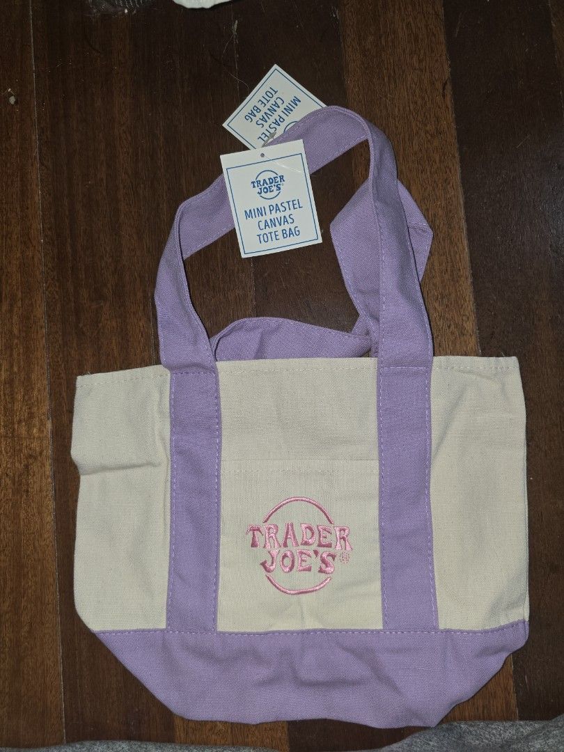 Authentic Trader Joe's Pastel Canvas Tote Bag (Category: Tote Bags) located in Lipa City. Submitted by shoplistaavenue (Listing ID 1469513536, Image 3). Description: Authentic Trader Joe's Mini Pastel Canvas Tote Bags Selling the highly sought-after, viral limited-edition Trader Joe's Mini Pastel Canvas Totes! These are authentic, completely brand new with tags and imported directly from the US. Perfect for quick errands, lunch bags, or a trendy 