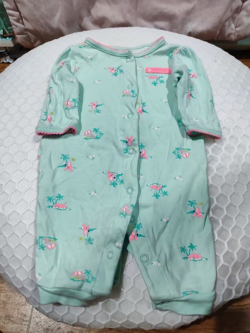 Baby Girl Romper Bundle Set 3-6 Months (Category: Babies & Kids Fashion) located in Makati City. Submitted by cess_preloved (Listing ID 1469498318, Image 2). Description: - Bundle of 7 adorable baby rompers: white, mint green flamingo, pink kitty face, pink Kitty, and pink floral - Made from ultra-soft cotton for all-day comfort - Snap buttons down the front and legs for hassle-free diaper changes - Built-in footies keep tiny toes warm and cozy -