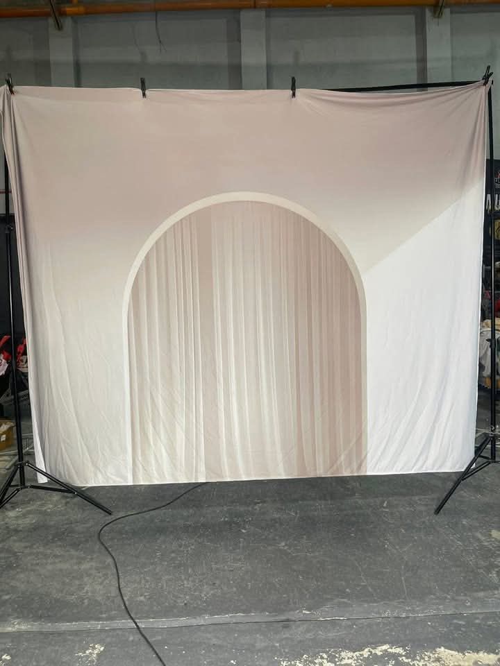 backdrops fabric (Category: Other Photography Accessories) located in Manila. Submitted by sophiesalonga (Listing ID 1469531463, Image 2). Description: - Set of 3 large photography backdrops for studio shoots and events - Backdrop 1: Colorful magical house scene with flowers - Backdrop 2: Minimal arch window setup with elegant curtains - Backdrop 3: Festive Christmas fireplace with decorated trees and gifts - Material: Large, durable fabric banne