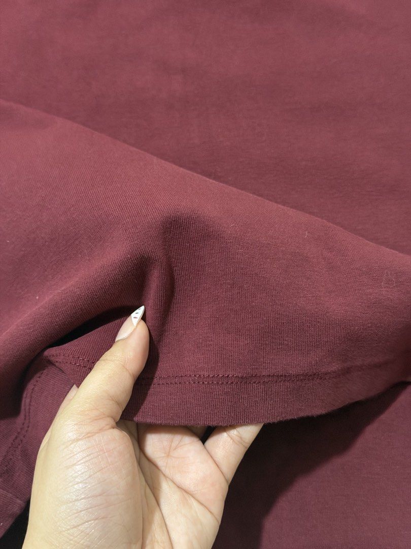 Baleno Maroon Mock Neck Short Sleeve Top (Category: Shirts) located in Las Pinas. Submitted by ann.co. (Listing ID 1469544343, Image 3). Description: - Brand: Baleno - Style: Short sleeve mock neck top - Color: Dark Maroon - Size: XS - Material: Stretchy cotton blend - Condition: Clean hem and neckline, excellent everyday basic.