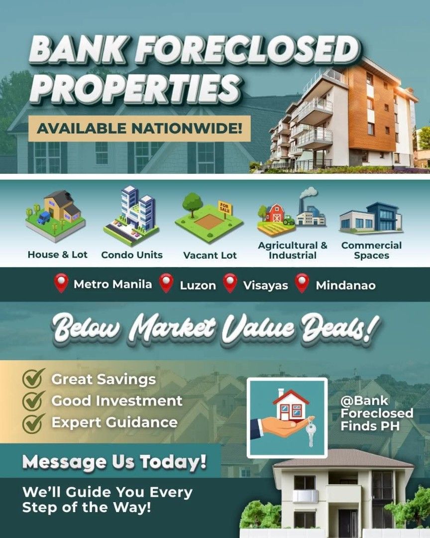 Bank Foreclosed Finds PH, available nationwide (Category: Apartments & Condos) located in Makati City. Submitted by gracearenas (Listing ID 1469551089, Image 1). Description: Helping find, finance & furnish your next home. Bank foreclosed listings nationwide. Bank financing/home loan referrals (any property) Document Assistance Home finds & deals..
