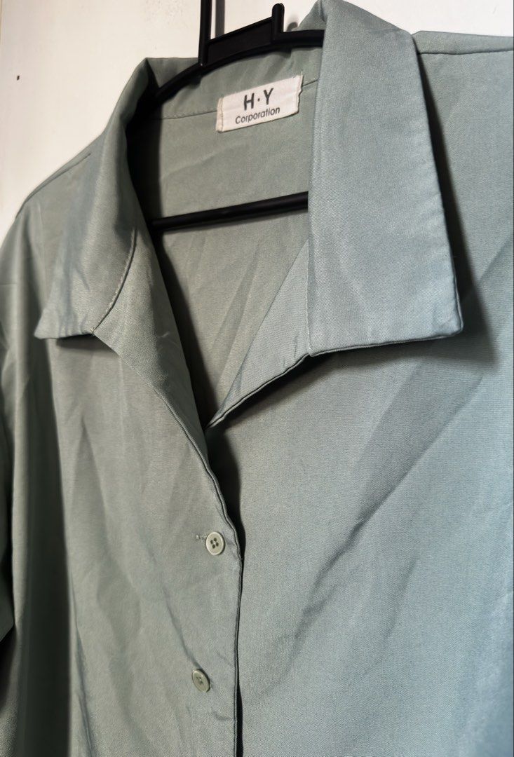 Basic long sleeve sage green button down (Category: Longsleeves) located in Cavite. Submitted by chicfinds.slay (Listing ID 1469494596, Image 3). Description: ✨ basic buttondown longsleeve ✨easy to pair ✨best fit m-semi large body frame women ✨super classy good for formal events/corporates or casual events ✨need to iron and quick wash lang nastock na kasi sa closet .