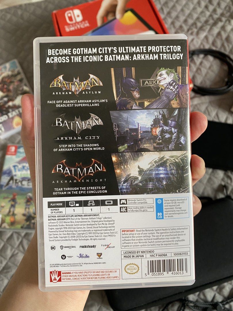 Batman Arkham Trilogy Nintendo Switch Physical Game (Category: Nintendo) located in Manila. Submitted by ims.sshi (Listing ID 1469456128, Image 2). Description: - Platform: Nintendo Switch - Title: Batman Arkham Trilogy (Asylum, City, and Knight) - Includes: All game-related DLCs - Condition: Tested and working perfectly - Inclusion: Cartridge and original case - Perfect bundle for action-adventure fans!.