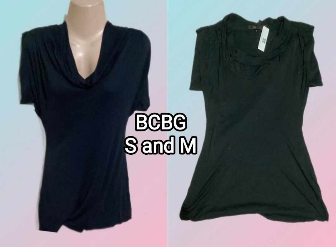 BCBG Black Cowl Neck Blouse (Category: Blouses) located in Paranaque City. Submitted by calm_youngstore7 (Listing ID 1469401795, Image 1). Description: - Brand: BCBG - Color: Classic Black - Neckline: Draped cowl neck - Details: Short sleeves with gathered shoulder accents - Material: Soft and stretchy fabric - Sizes available: Small (S) and Medium (M) - Condition: Brand new with tags attached (on one piece) - Styling: Versatile piece, easy to dr
